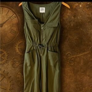 Madden NYC Sleeveless Jumpsuit Small Army Green Zip Up Toggle Pockets 100% Nylon